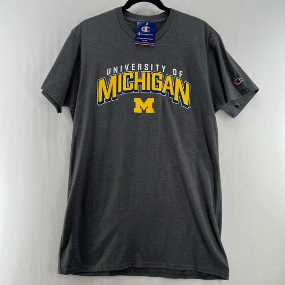 Michigan Wolverines Champion T-Shirt Men Sz L Short Sleeve Athletic Stretch Gray - Picture 1 of 9